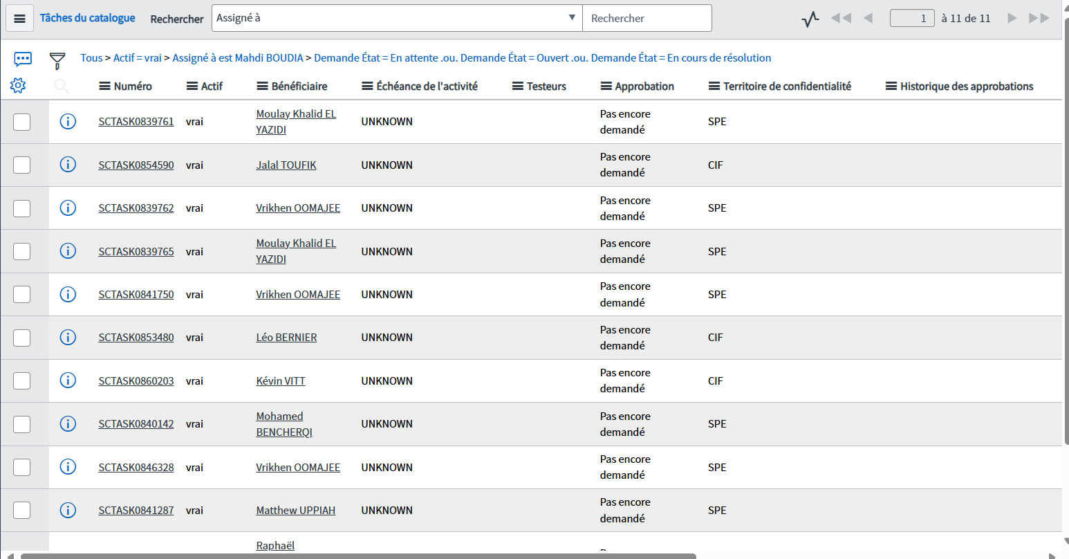 Liste des tickets